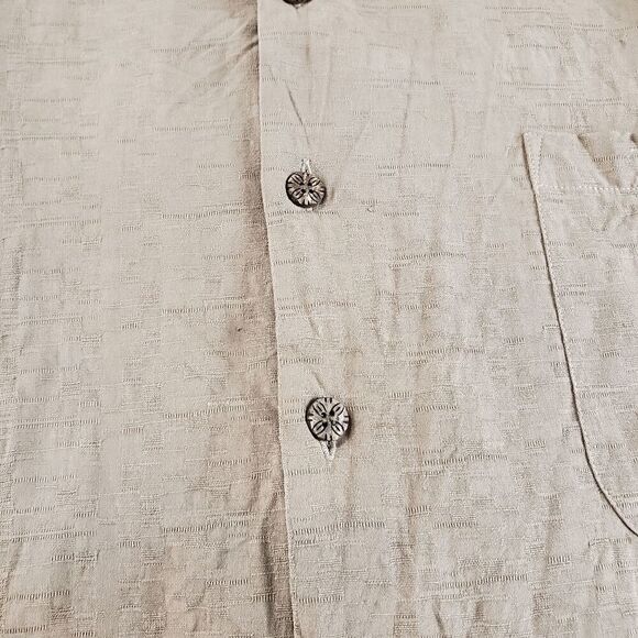 Tommy Bahama Shirt Mens XL Tan Silk Short Sleeve Paradise Spirits Button Down - Picture 6 of 13